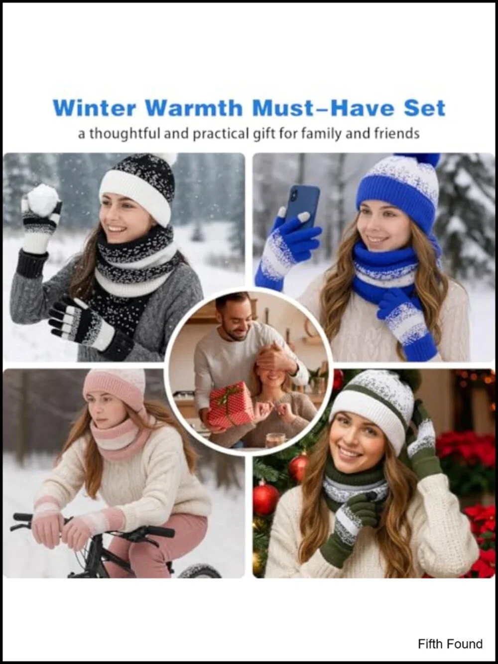 Women's Winter Beanie Neck Gaiter Touchscreen Gloves Set Fleece Lined Knitted